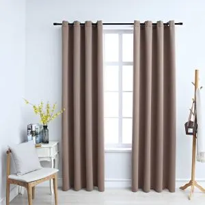 Draperii opace cu inele metalice, 2 buc., gri taupe, 140×225 cm