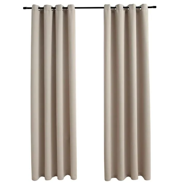 Draperii opace cu inele metalice, 2 buc., bej, 140 x 175 cm