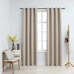 Draperii opace cu inele metalice, 2 buc., bej, 140 x 175 cm
