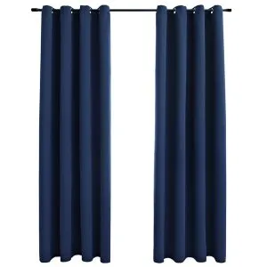 Draperii opace cu inele metalice, 2 buc, albastru, 140 x 225 cm