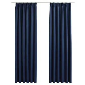 Draperii opace cu cârlige, 2 buc., albastru, 140 x 175 cm