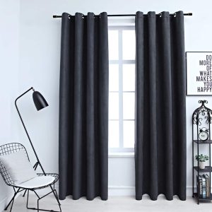 Draperii opace cu inele metalice, 2 buc., antracit, 140×175 cm