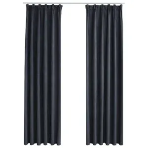 Draperii opace cu cârlige, 2 buc., antracit, 140 x 175 cm