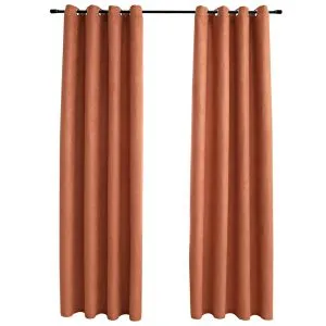 Draperii opace cu inele metalice, 2 buc., ruginiu, 140×175 cm