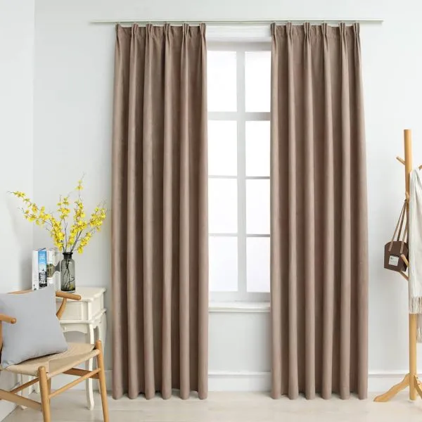 Draperii opace cu cârlige, 2 buc., gri taupe, 140 x 225 cm