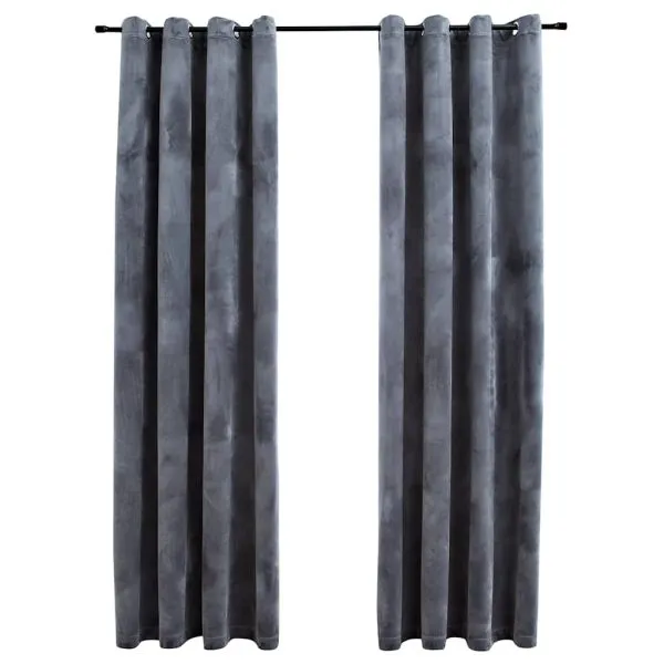 Draperii opace cu inele, 2 buc., antracit, 140×175 cm, catifea