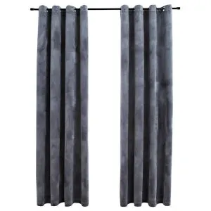 Draperii opace cu inele, 2 buc., antracit, 140×245 cm, catifea