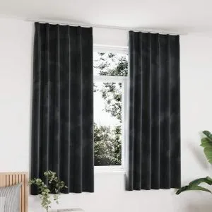 Draperii opace, 2 buc., antracit, 140×175 cm, catifea, cârlige
