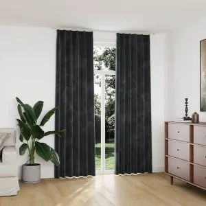 Draperii opace cu cârlige, 2 buc., antracit, 140x245cm, catifea