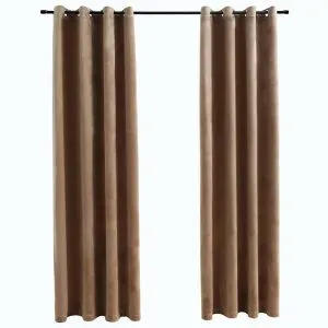 Draperii opace cu inele, 2 buc., bej, 140 x 225 cm, catifea
