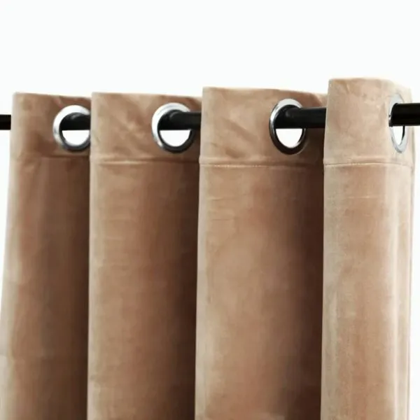Draperii opace cu inele, 2 buc., bej, 140 x 225 cm, catifea