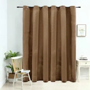Draperie opacă cu inele metalice, bej, 290 x 245 cm, catifea