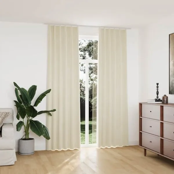 Draperii opace, 2 buc., crem, 140×245 cm, catifea, cu cârlige