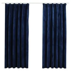 Draperii opace cu cârlige, 2 buc, albastru, 140×175 cm, catifea