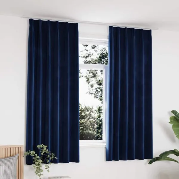Draperii opace cu cârlige, 2 buc, albastru, 140×175 cm, catifea