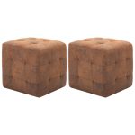 Taburet, 2 buc., maro, 30x30x30 cm, piele întoarsă ecologică
