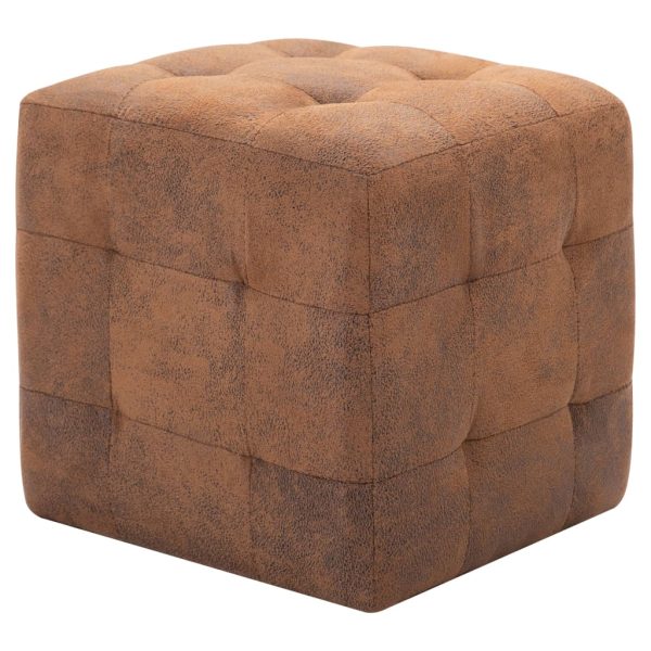 Taburet, 2 buc., maro, 30x30x30 cm, piele întoarsă ecologică