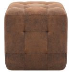 Taburet, 2 buc., maro, 30x30x30 cm, piele întoarsă ecologică