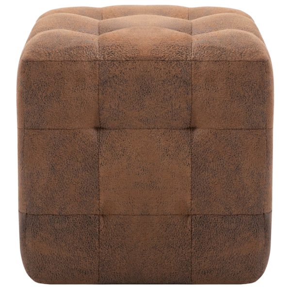 Taburet, 2 buc., maro, 30x30x30 cm, piele întoarsă ecologică
