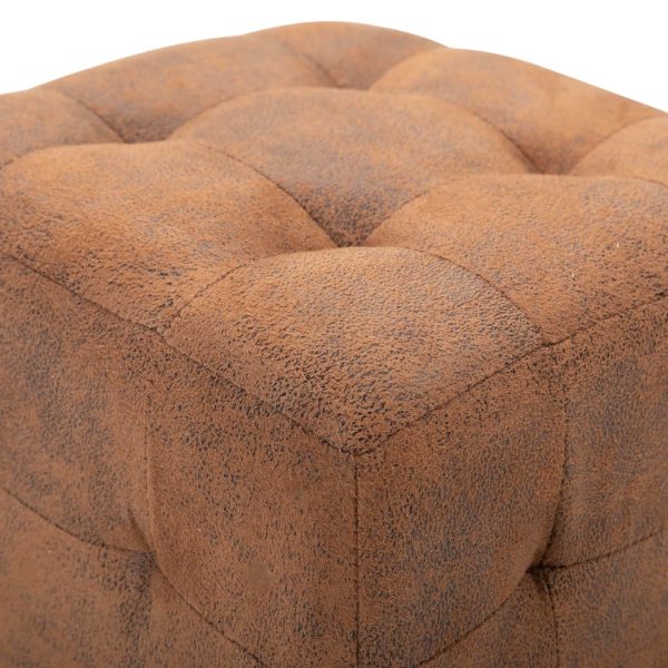 Taburet, 2 buc., maro, 30x30x30 cm, piele întoarsă ecologică