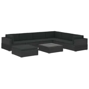 Set mobilier de grădină cu perne, 8 piese, negru, poliratan