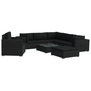 Set mobilier de grădină cu perne, 8 piese, negru, poliratan