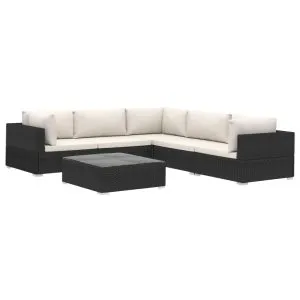 Set mobilier de grădină cu perne, 6 piese, negru, poliratan