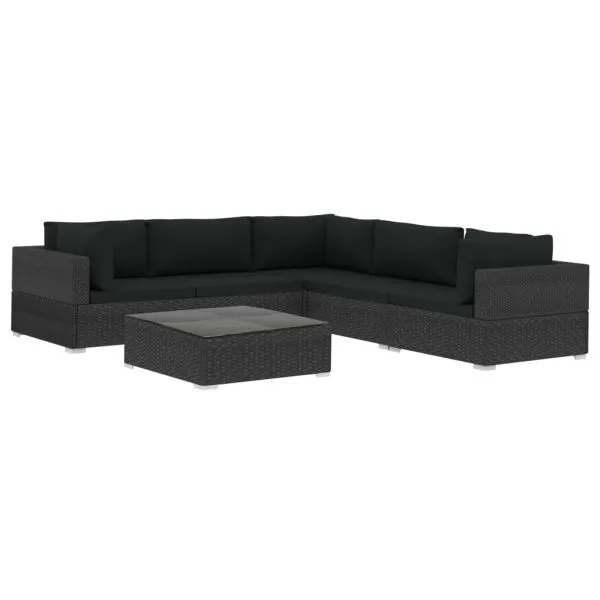 Set mobilier de grădină cu perne, 6 piese, negru, poliratan