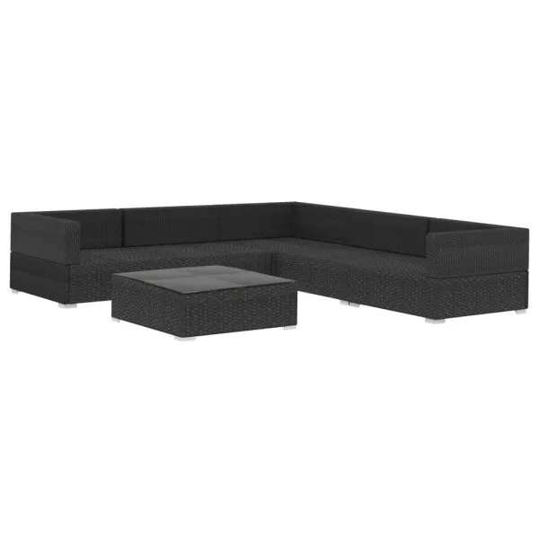 Set mobilier de grădină cu perne, 6 piese, negru, poliratan