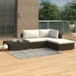 Set mobilier de grădină cu perne, 4 piese, maro, poliratan