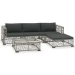 Set mobilier de grădină cu perne, 5 piese, gri, poliratan