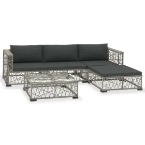Set mobilier de grădină cu perne, 5 piese, gri, poliratan