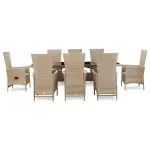 Set mobilier de exterior cu perne, 9 piese, bej, poliratan