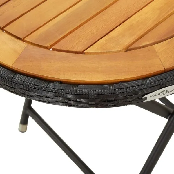 Masă de ceai negru 60 cm poliratan lemn masiv acacia