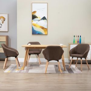 Scaune de bucătărie, 4 buc., maro, material textil