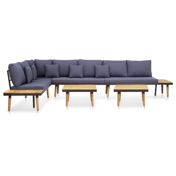Set mobilier de grădină 7 locuri, perne, maro lemn masiv acacia