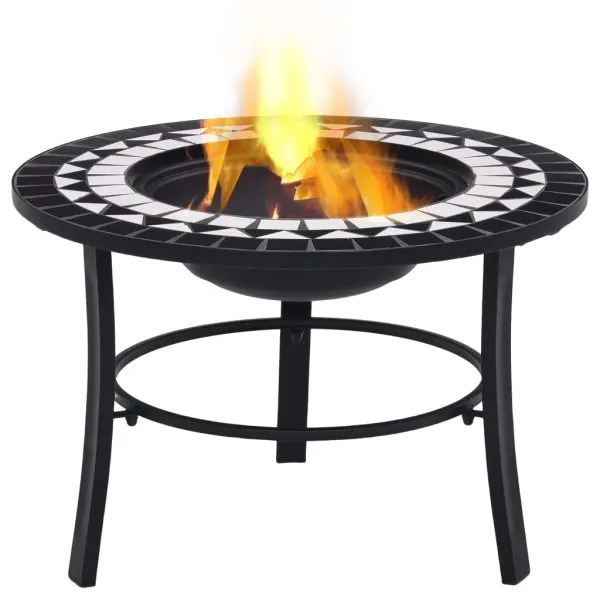 Vatră de foc cu mozaic, negru și alb, 68 cm, ceramică