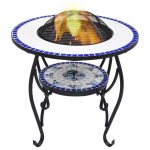 Masă cu vatră de foc, mozaic albastru și alb, 68 cm, ceramică