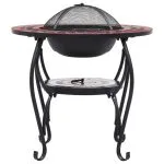 Masă cu vatră de foc, mozaic, cărămiziu și alb, 68 cm, ceramică