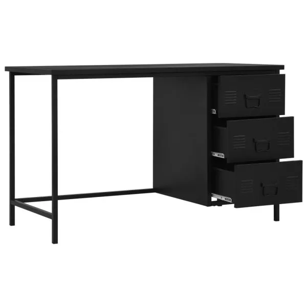 Birou cu sertare, negru, 120 x 55 x 75 cm, oțel, industrial