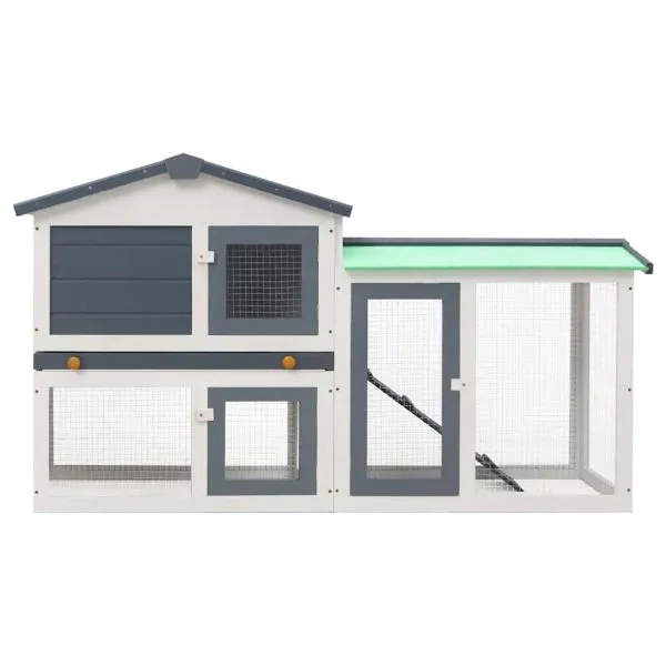 Cușcă mare exterior pt. iepuri, gri și alb, 145x45x84 cm, lemn