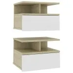 Noptiere suspendate, 2 buc., alb&stejar sonoma, 40x31x27 cm