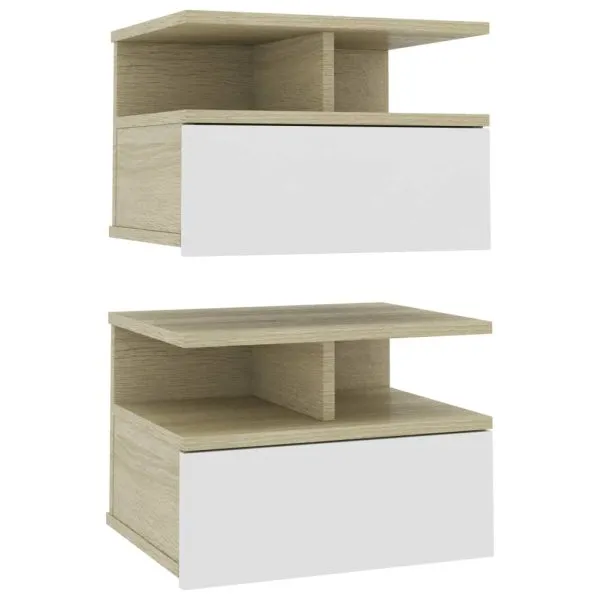 Noptiere suspendate, 2 buc., alb&stejar sonoma, 40x31x27 cm