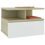 Noptiere suspendate, 2 buc., alb&stejar sonoma, 40x31x27 cm