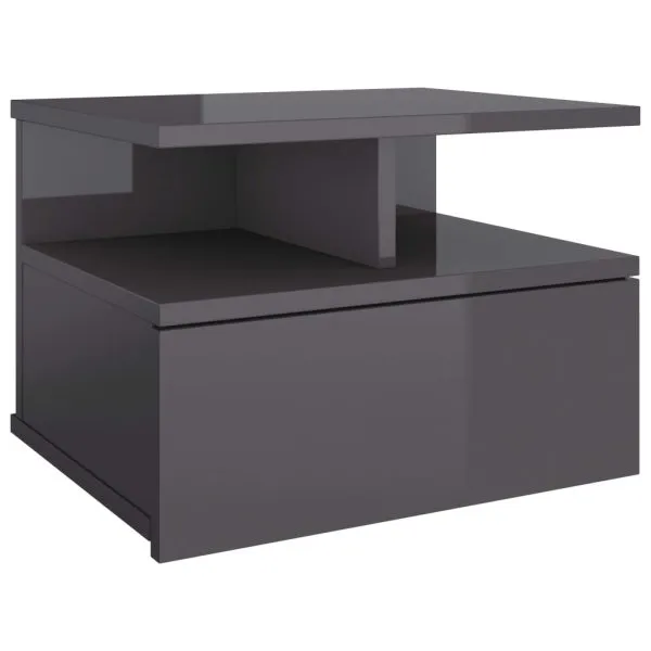 Noptieră suspendată gri extralucios 40x31x27 cm lemn prelucrat