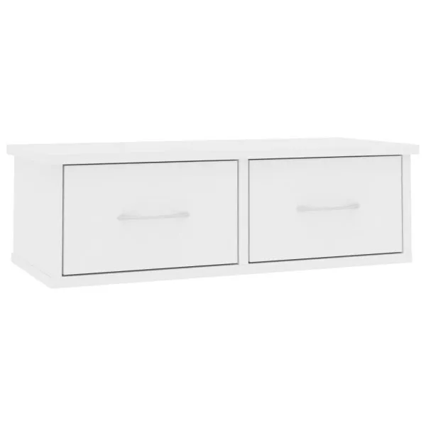 Raft de perete cu sertar, alb, 60x26x18,5 cm, lemn prelucrat