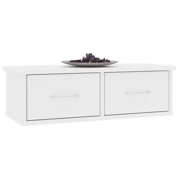 Raft de perete cu sertar, alb, 60x26x18,5 cm, lemn prelucrat