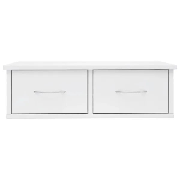 Raft de perete cu sertare, alb extralucios, 60x26x18,5 cm