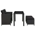 Set mobilier de exterior cu perne, 5 piese, negru, poliratan