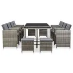 Set mobilier de exterior cu perne, 13 piese, gri, poliratan